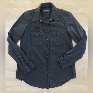 Zara TRF light cotton denim button up with floral detail